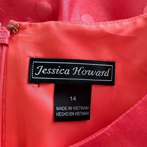 Jessica Howard coral pink polka dot dress tone on tone size 14 - Picture 6 of 8